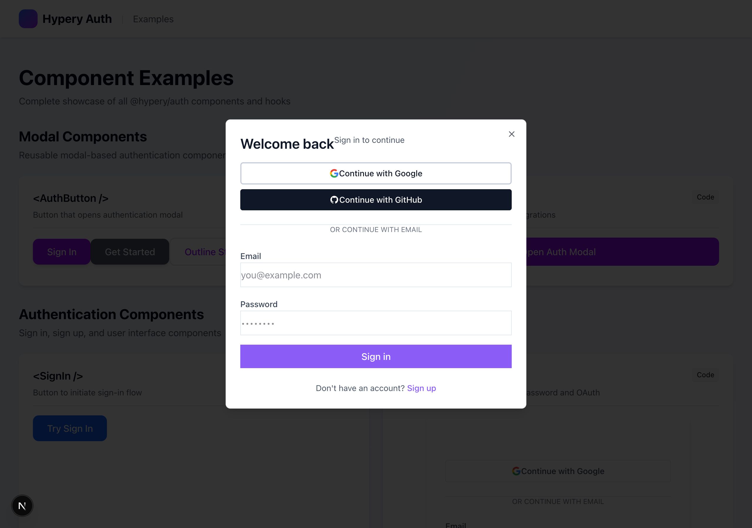 AuthModal (open)