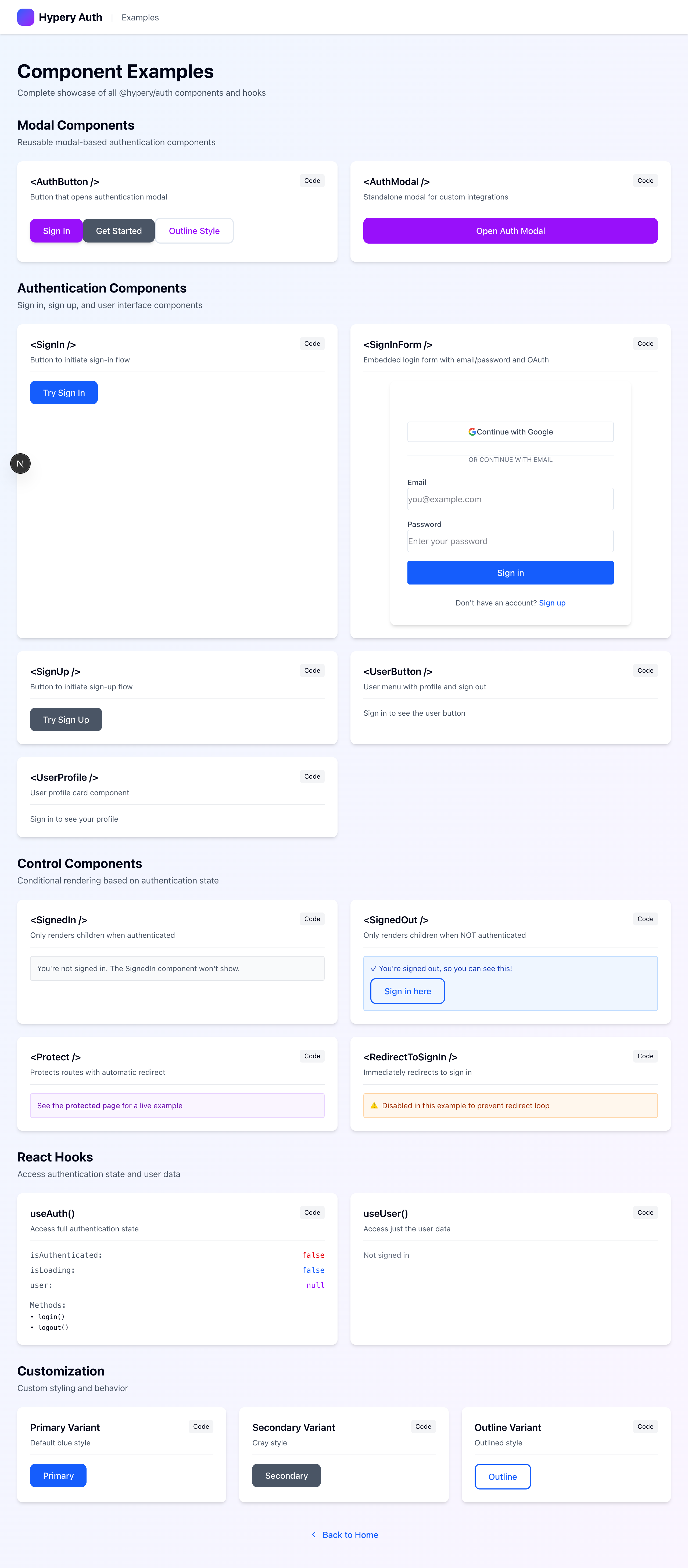 Component gallery overview